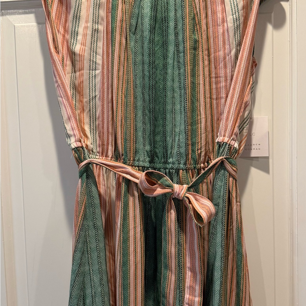 Striped Sleeveless Dress with Belt